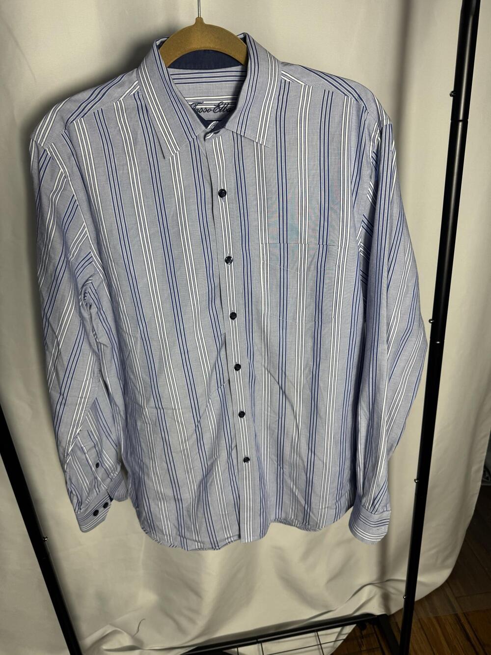 Tasso Elba Shirt Mens Medium Blue Stripe Long Sleeve Button Up Casual Cotton